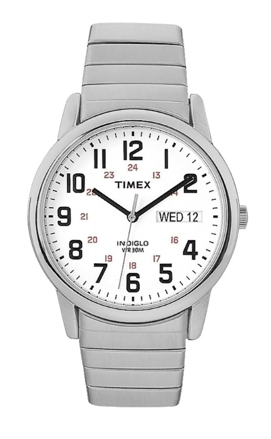 Timex Men’s Indiglo Expansion Band Watch White Dial Day Date New