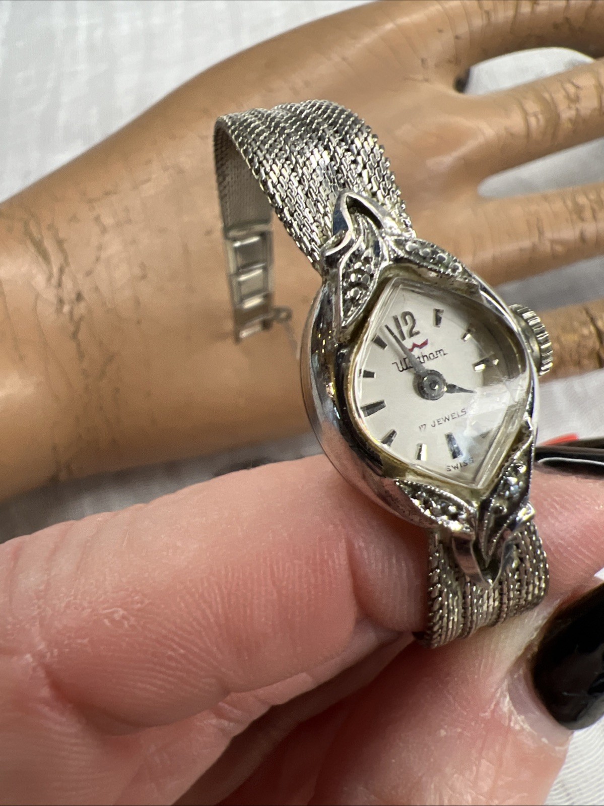 VTG Waltham Swiss 17J Diamond Watch 10K RGP Finesse KGF Mesh Bracelet Working