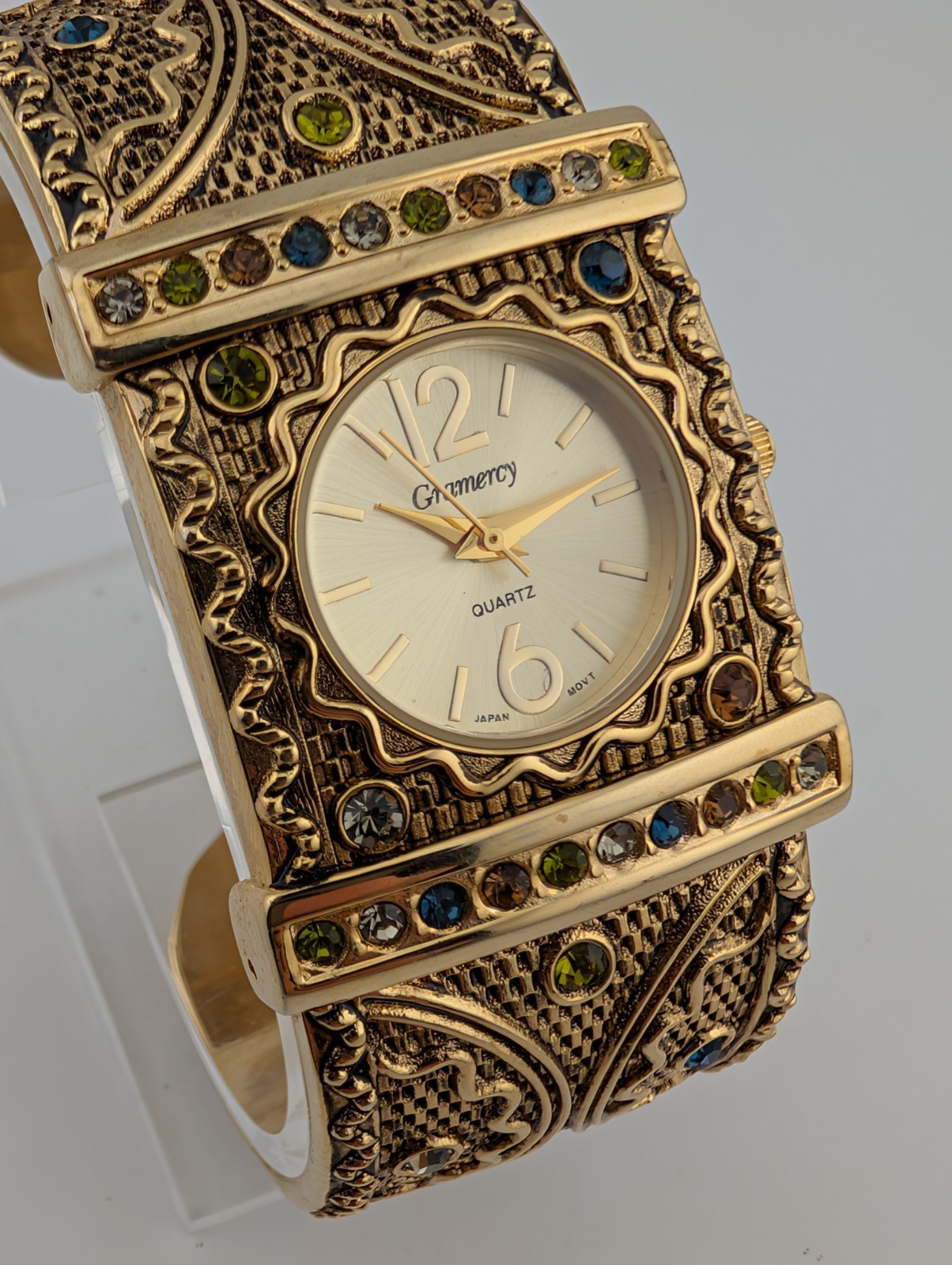 Gramercy Watch Women 28mm Gold Bangle Band Gemstone Accents- New Battery