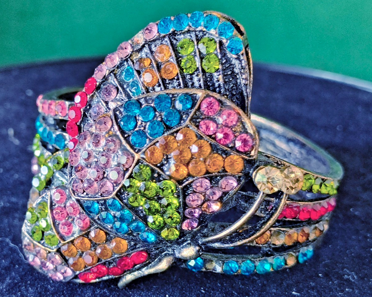VTG Jessica Carlyle Butterfly Bracelet Watch Rhinestone Bangle Quartz UNTESTED