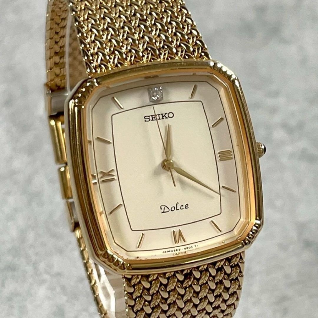 SEIKO Dolce 1P Diamond Quartz Watch Gold 5E31-5A90 New Battery Working