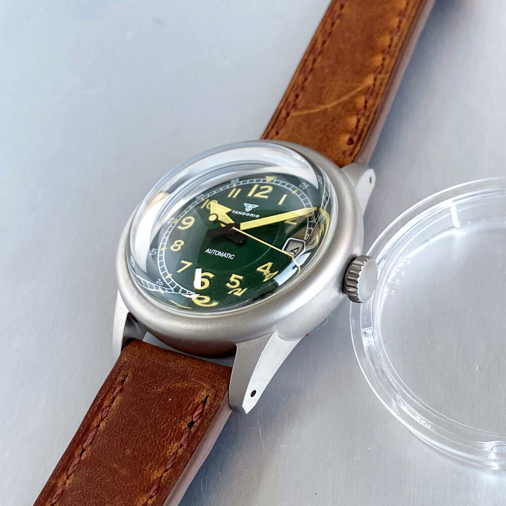 Tandorio 36mm 200M Dive Automatic Watch Men NH35 Green Lume Bouble Bow Sapphire