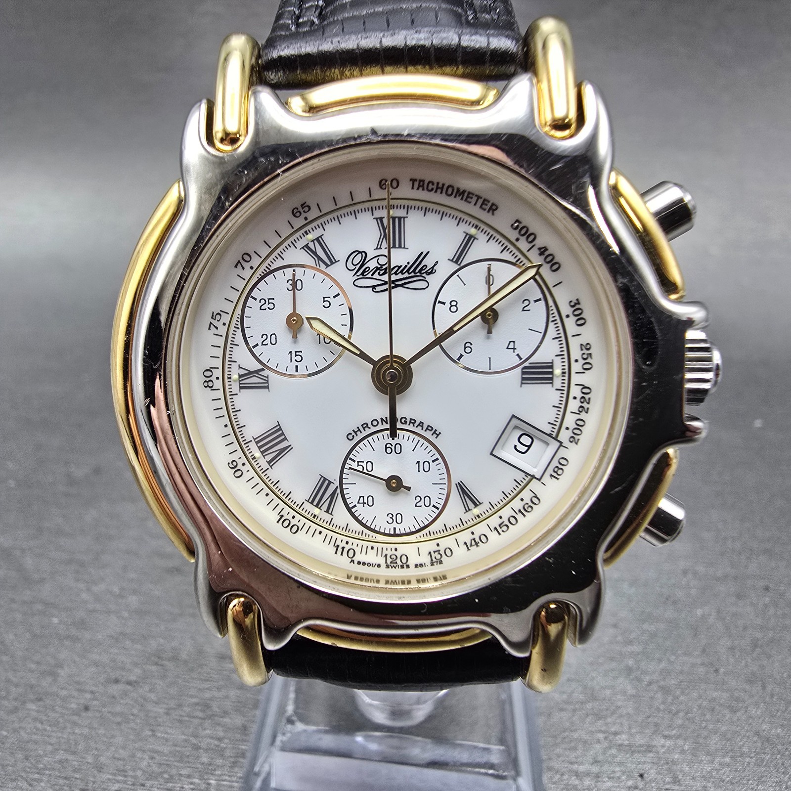 Versailles Chronograph Watch Men 39mm White Dial Two Tone Date New Battery