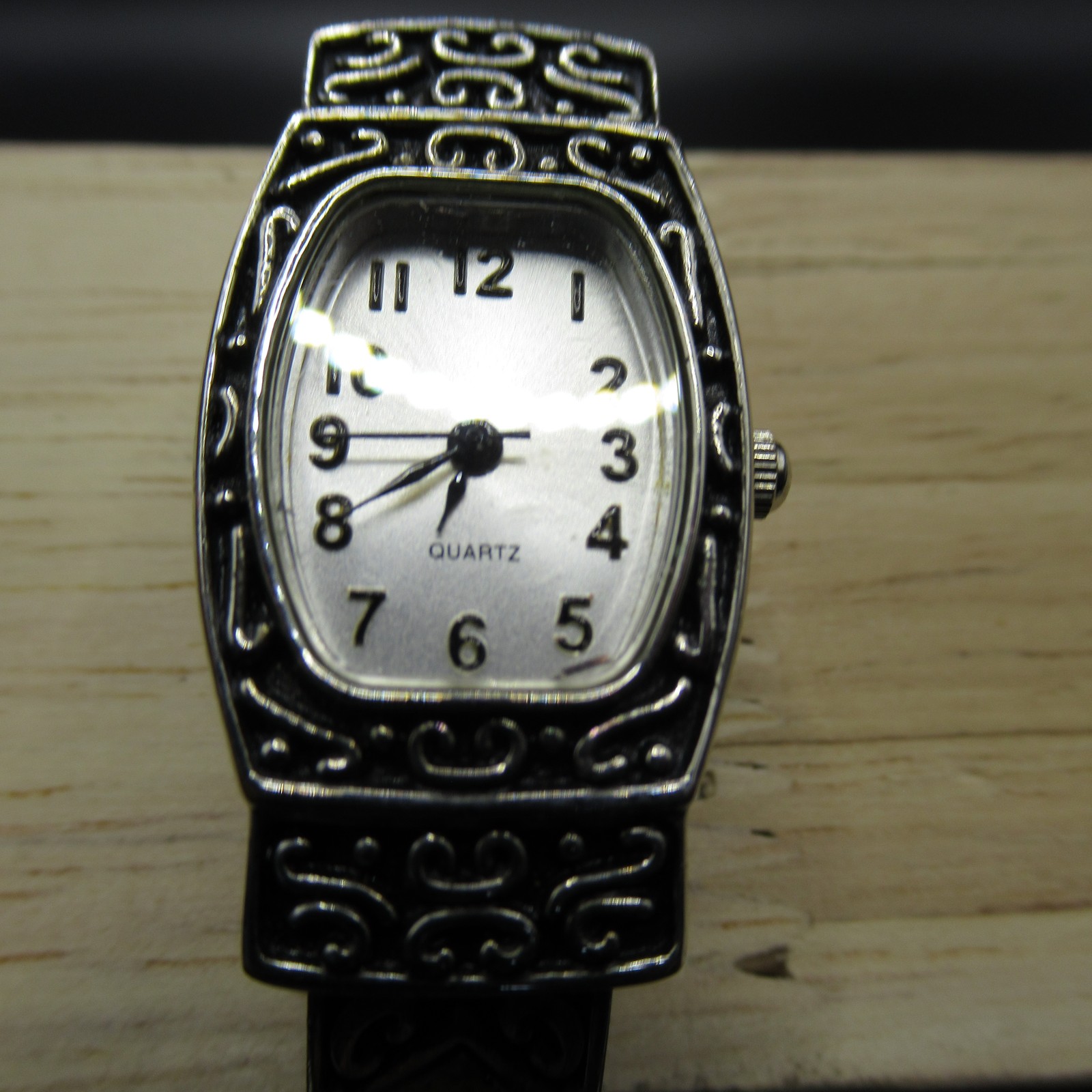 M.Z. Berger Women’s Silver Tone Bangle Cuff Watch Quartz Ornate Etched Design