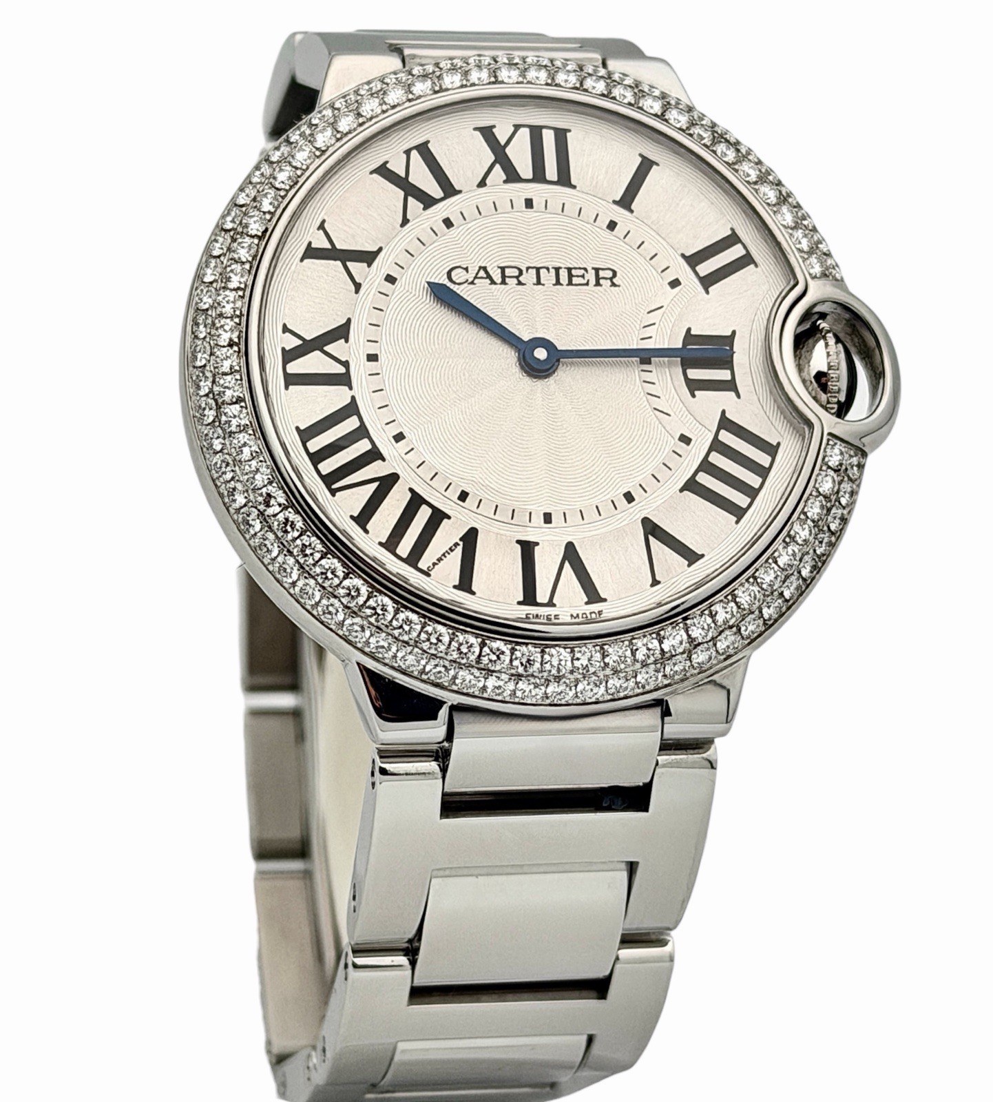 CARTIER BALLON BLEU 36MM DIAMOND BEZEL STAINLESS STEEL WATCH 3005 W69011Z4 B&P’s