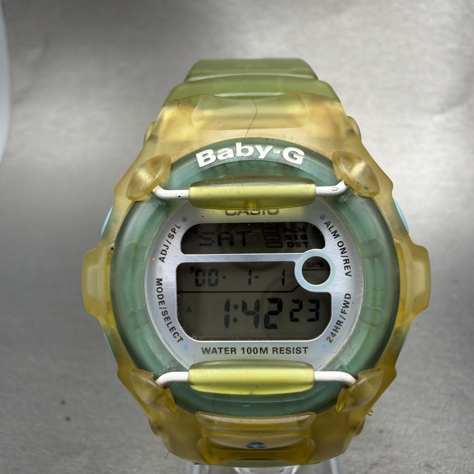 Casio Baby-G BG-154 Watch Women 42mm Yellow Blue Alarm Chronograph New Batt