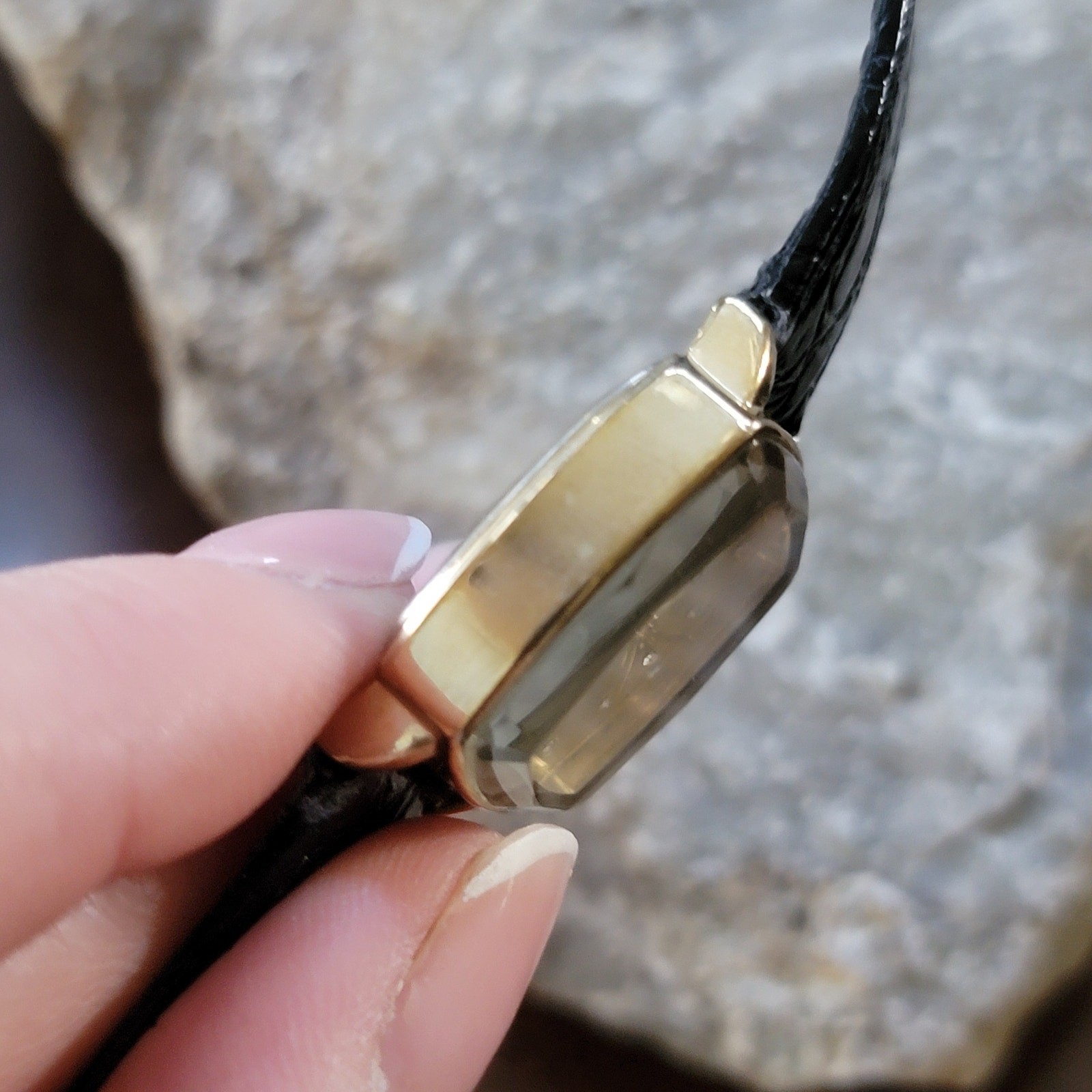 Vintage Hamilton Square Gold Watch Crocodile Calf Strap Elegant Ladies Quartz