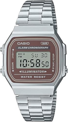 CASIO A168WA-5AY Vintage Digital Watch Silver Brown Dial Unisex Retro Classic