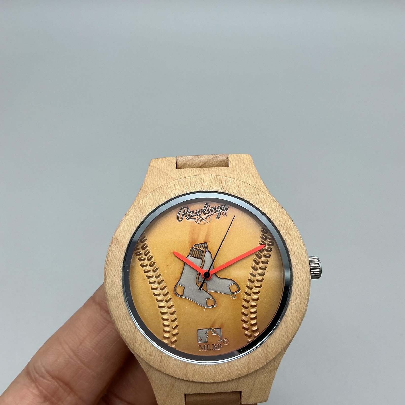 Rawlings Mens Watch 44mm Wood Baseball Boston Red Sox MLB Logo New Battery 9″