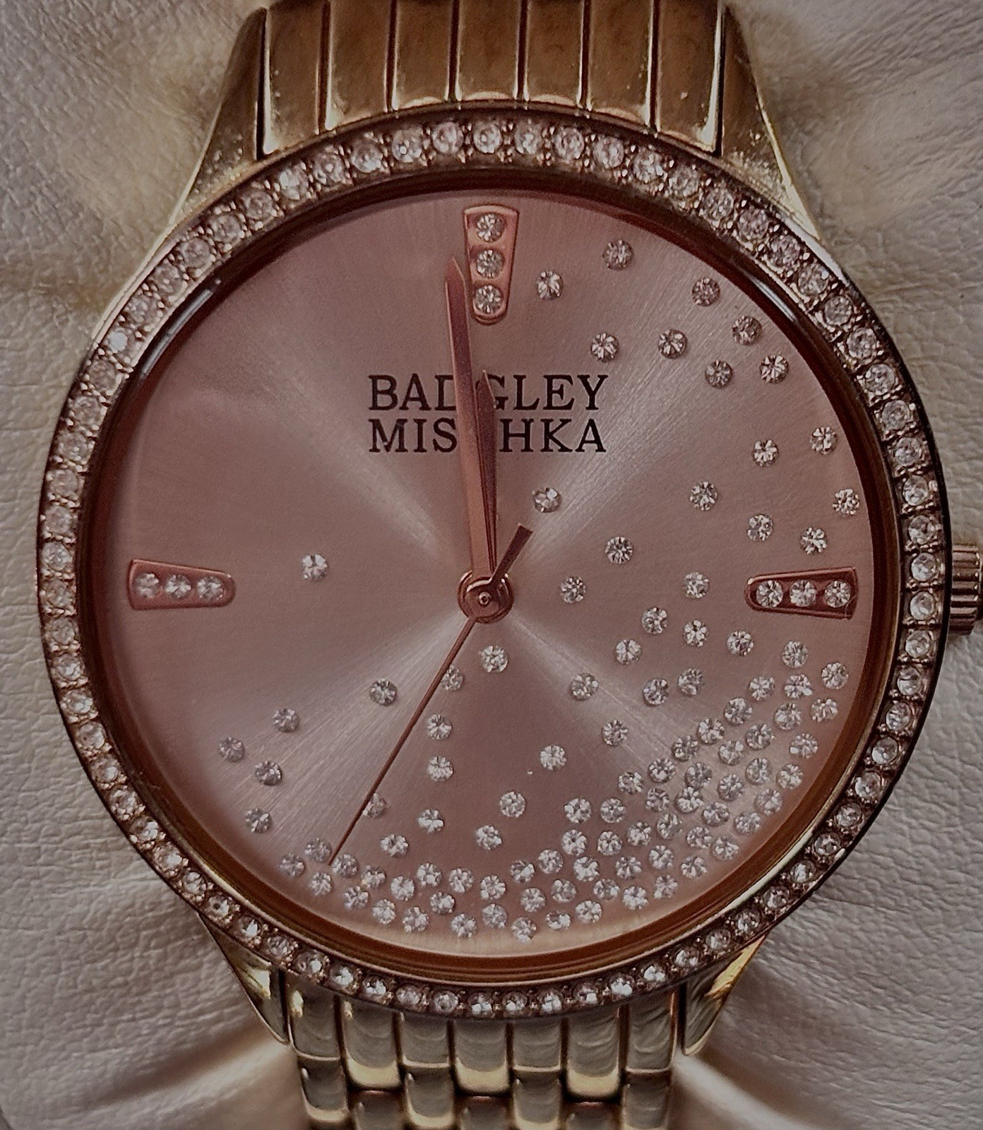Badgley Mischka Rose Gold Dress Watch Crystal Floating Confetti Dial BA/1384