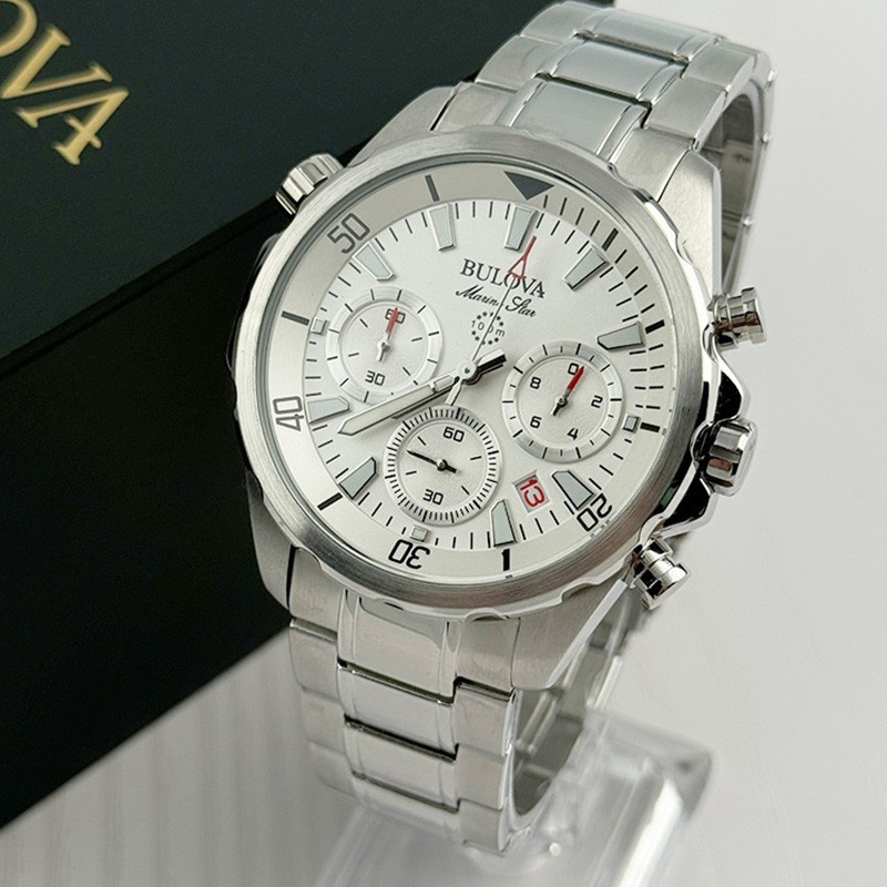 Bulova Marine Star 96B255 White Dial Chronograph Men’s Quartz Watch 43mm
