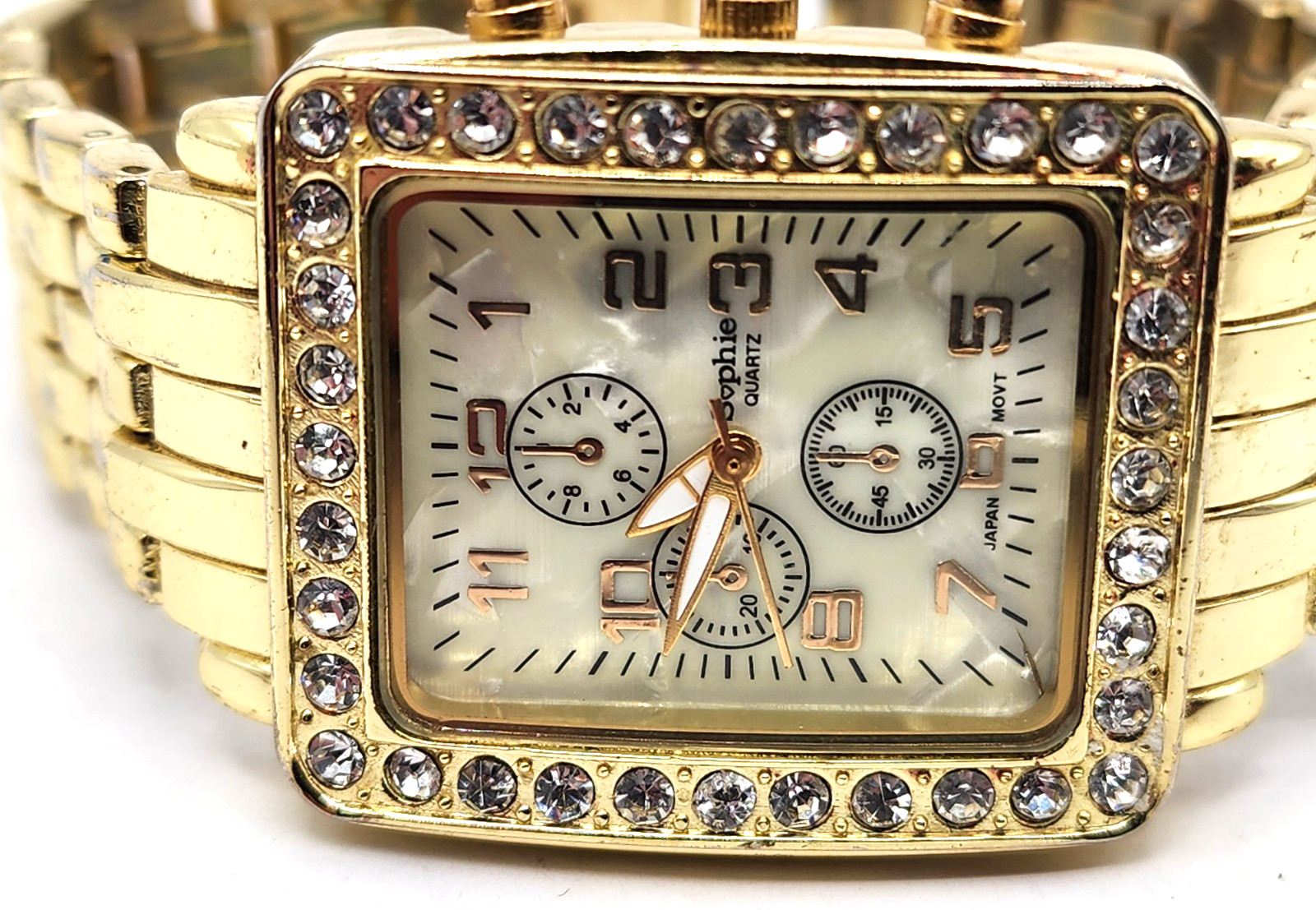 Sophie Ladies Quartz Rectangular Watch w/Gold-tone Stainless Steel Band