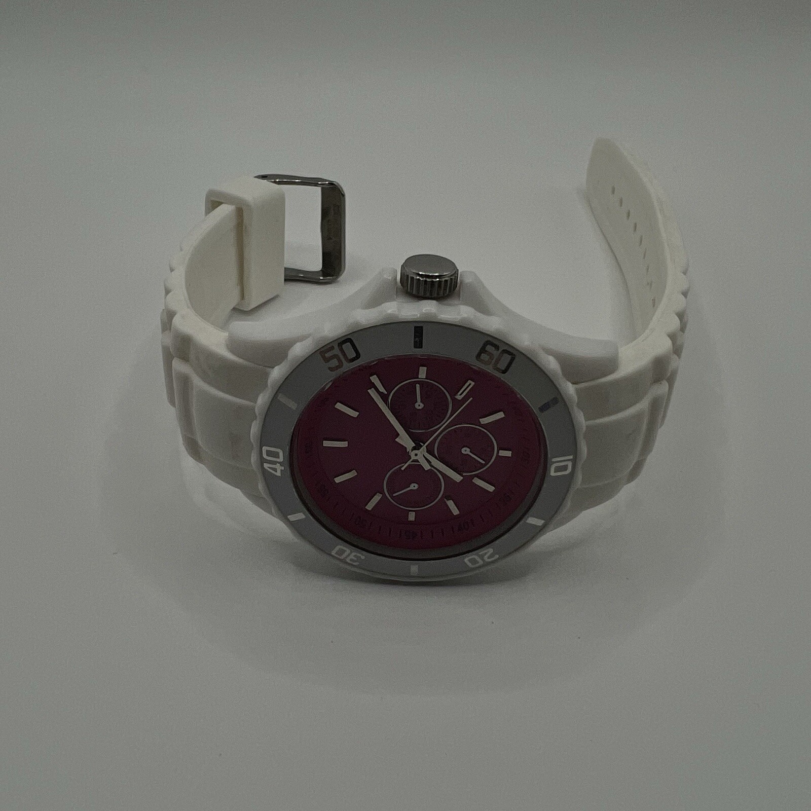 Xhilaration Womens Pink White Rubber Jelly Watch Silicone Band Rotating Bezel