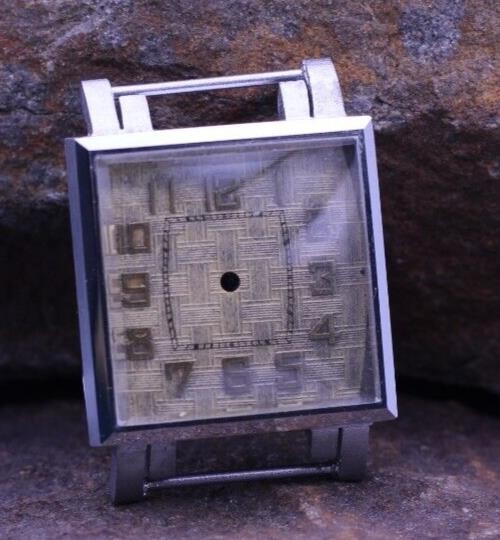 NOS ART DECO SWISS MEN’S WRIST WATCH CASE & DIAL 25.4×35.5mm 17mm LUG (EB)