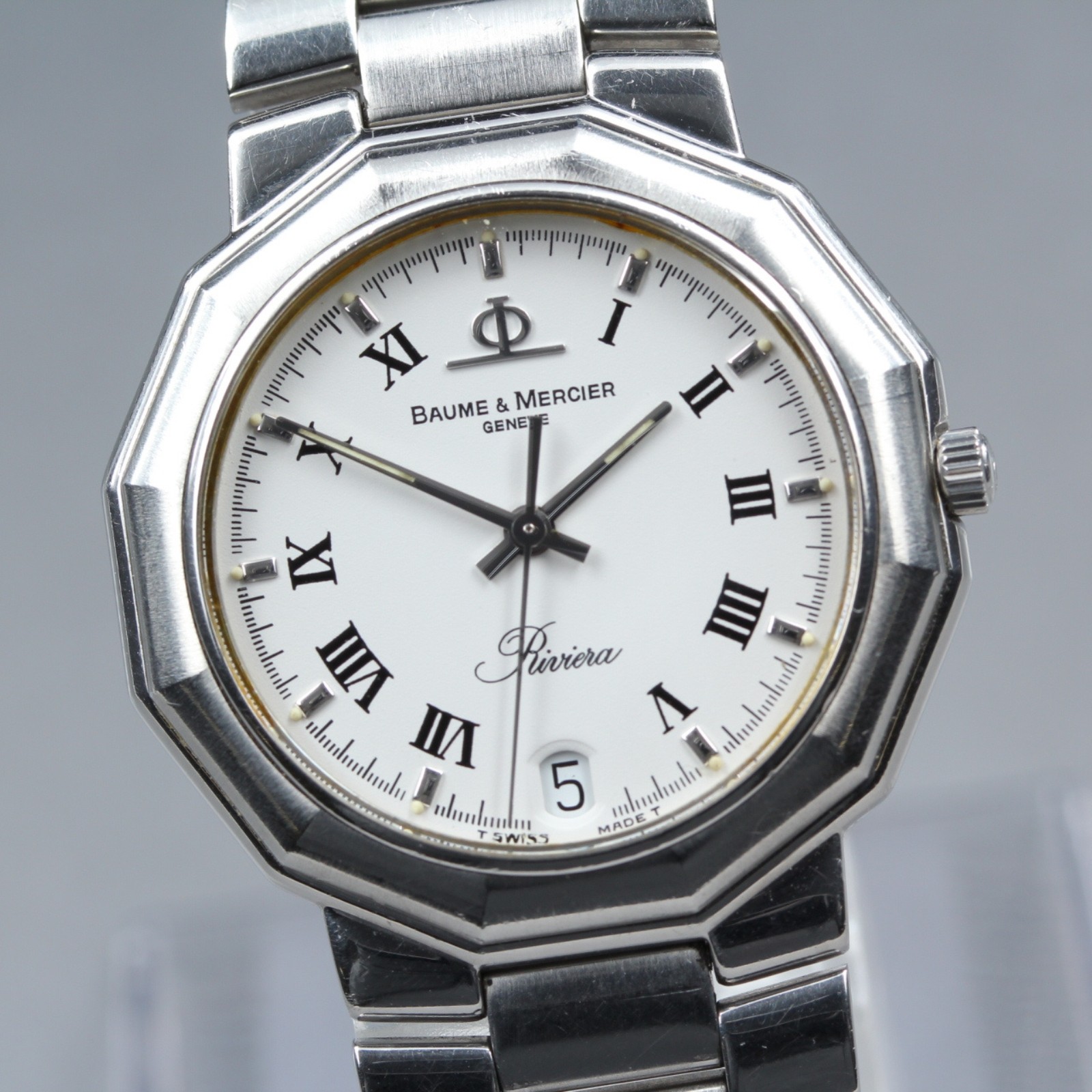 New Batt Baume & Mercier Riviera 5131 Silver Quartz Date Men’s Watch 33mm JAPAN
