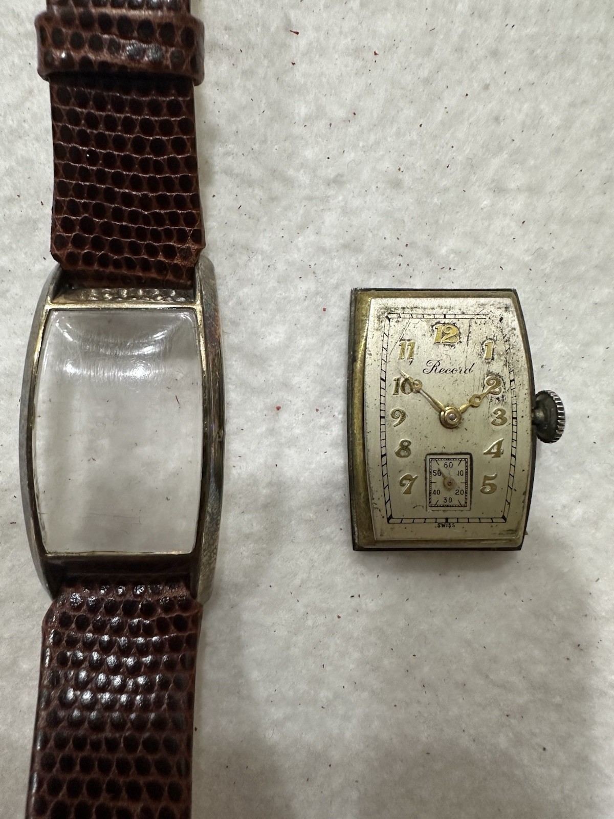 Vintage Swiss Record Geneve Tonneau Rectangular Watch – Working – Leather Strap