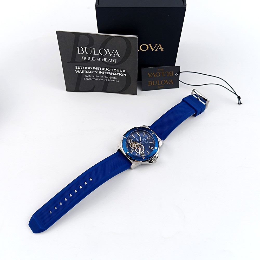 Bulova Marine Star 98A303 Blue Dial Rubber Strap Automatic Men’s Watch 44 mm