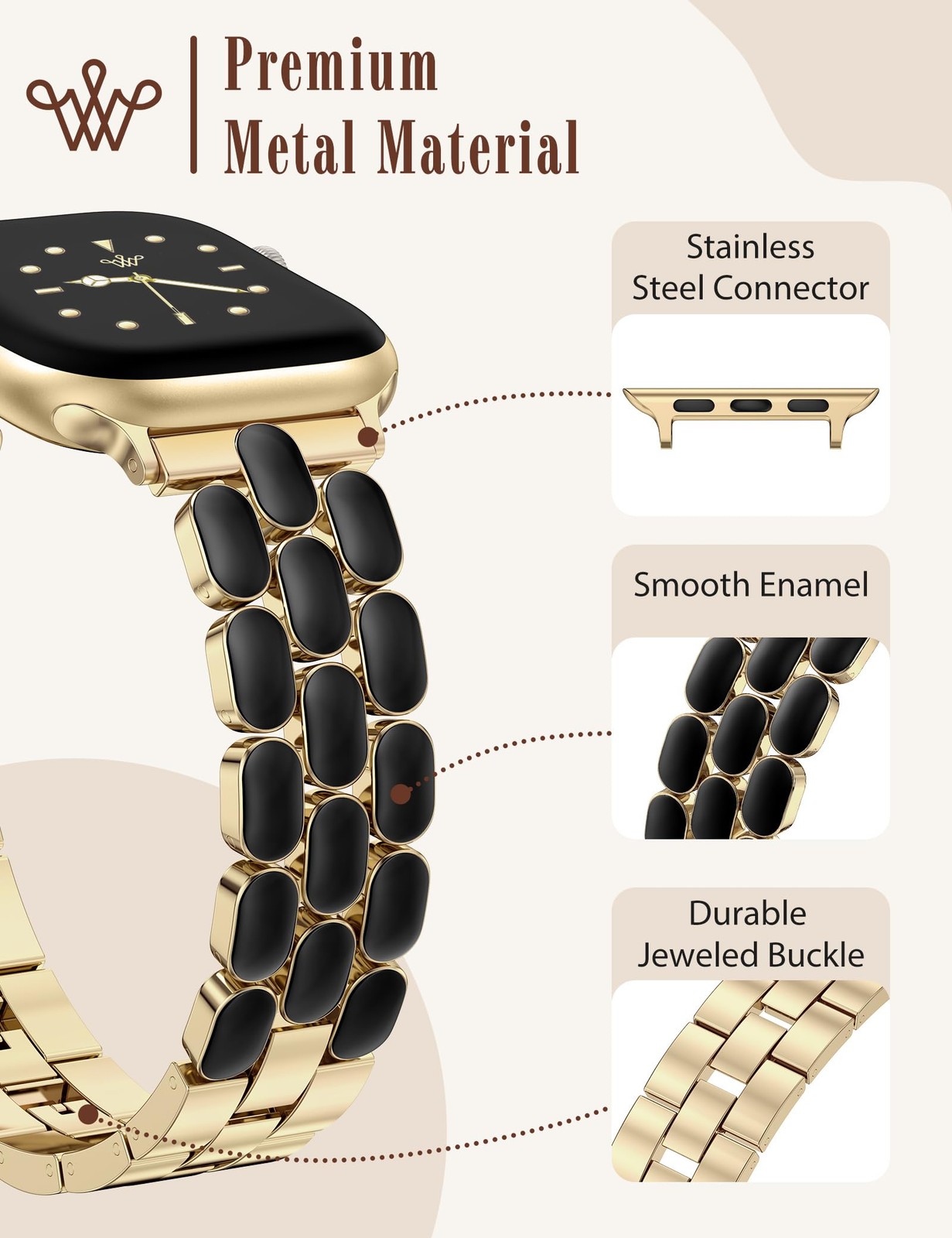 Wearlizer Metal Band Compatible with Apple Watch Bands for Women 40/38/41/42/44/