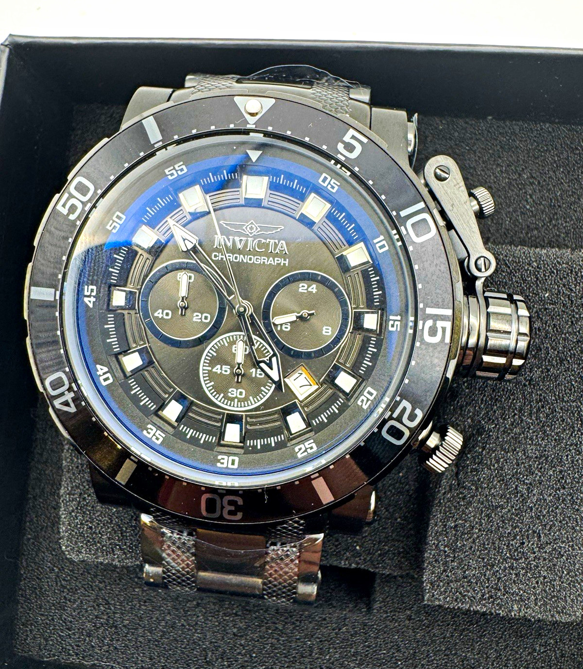 Invicta Chronograph Quartz (32727) 100m Diver Black SS Bracelet Watch