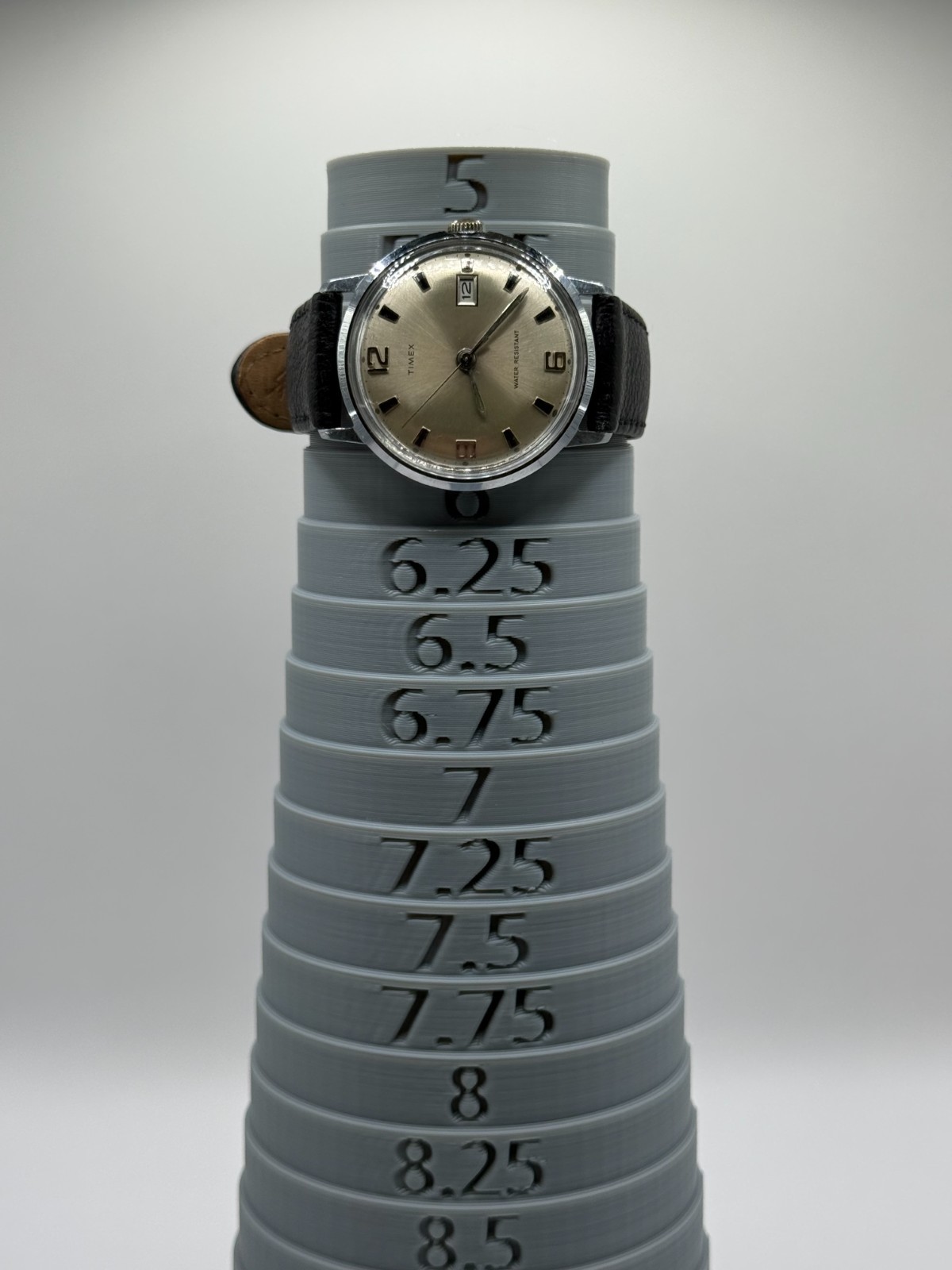 Vintage 1970 Timex Marlin Mechanical Silver Tone Black Leather Serviced