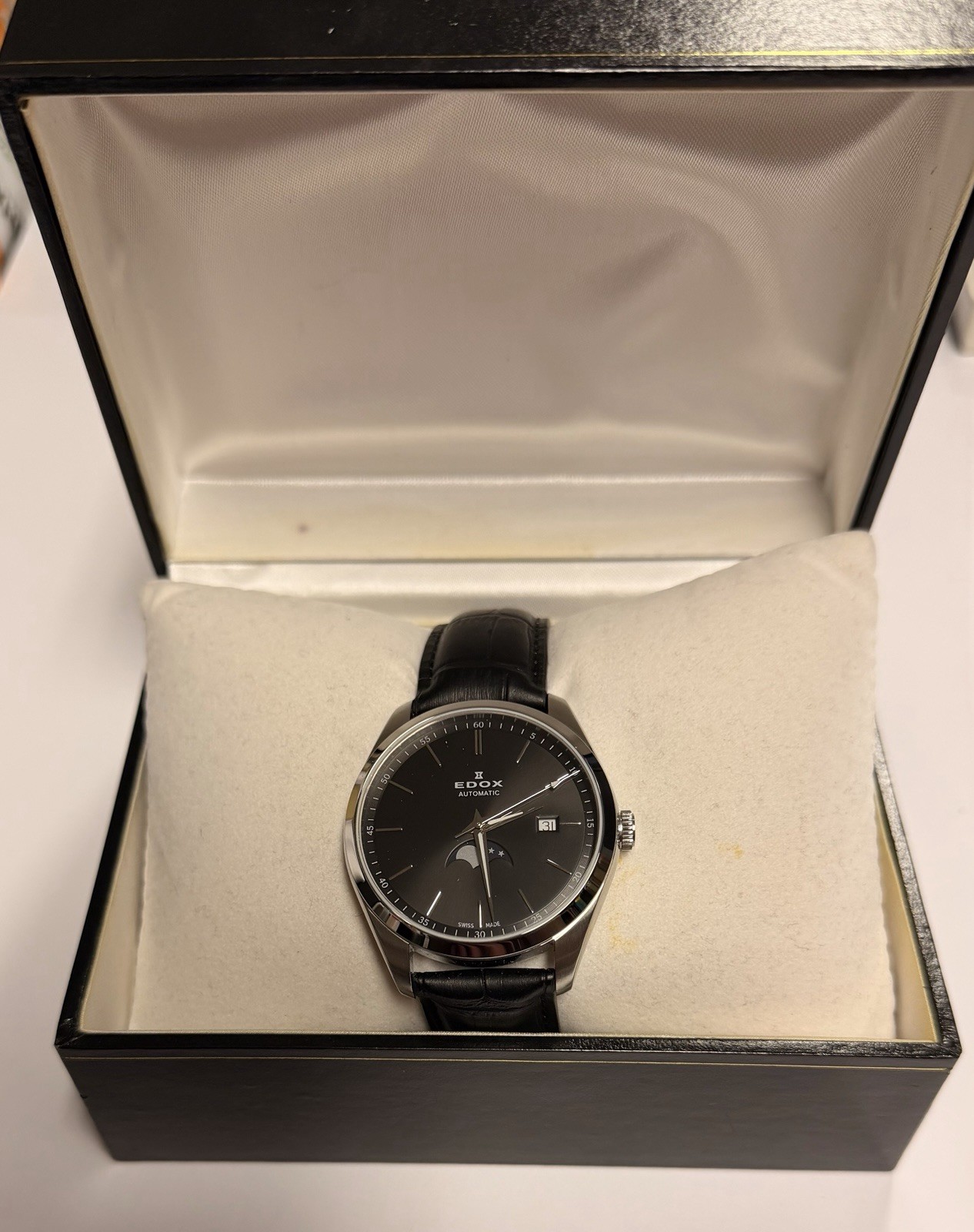 Edox Les Vauberts Moonphase 80505 3M NIM Swiss Automatic Watch Deployant Clasp