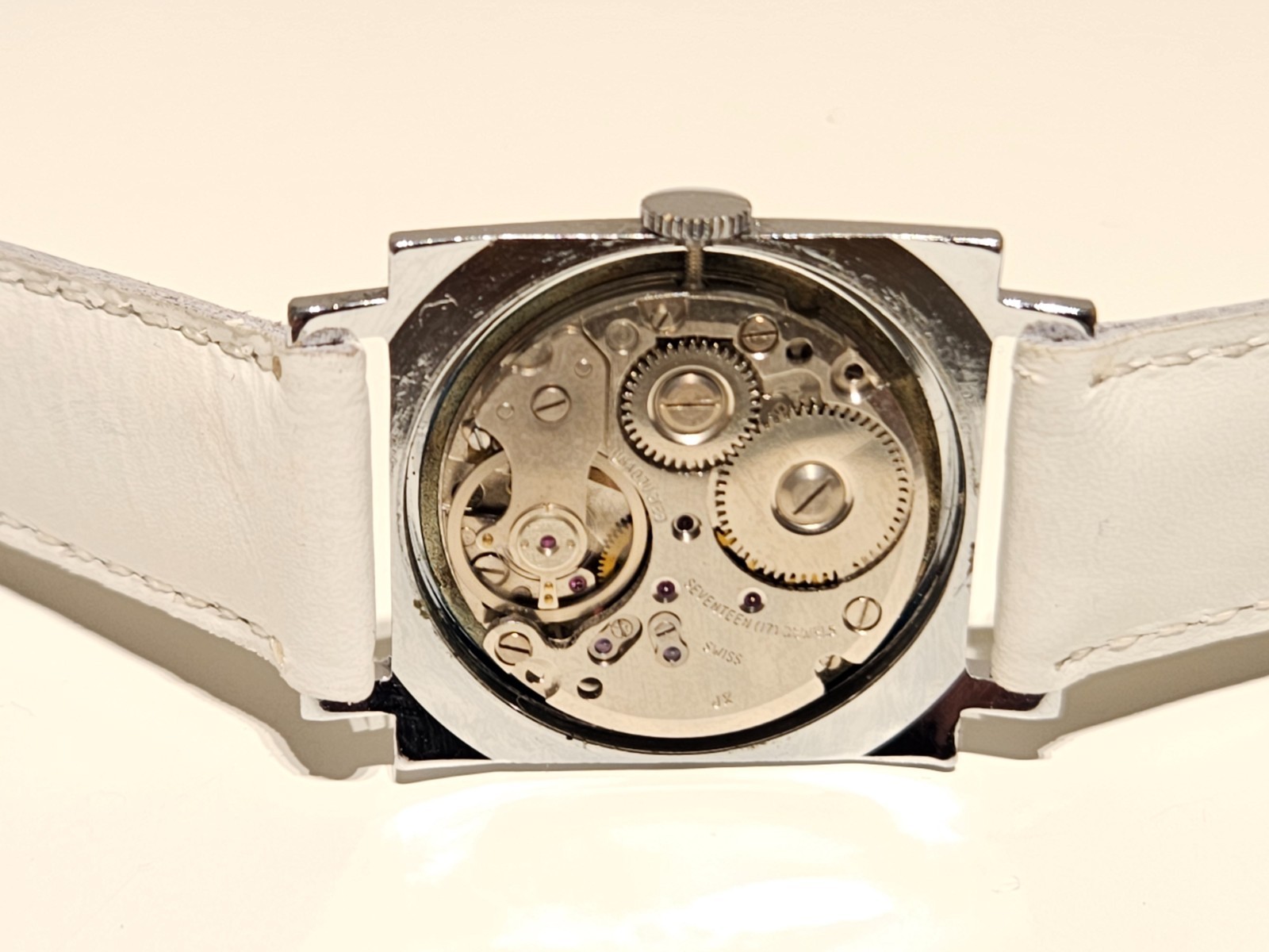 VINTAGE SQUARE 28mm BLUE DIAL MEN LADIES MECHANICAL WATCH «PRESTA»TEMPUS FUGIT