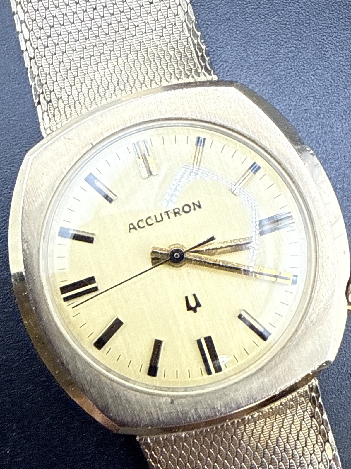 1970s Vintage Bulova Accutron Wood Grain Dial 10k Filled Case Just Serviced