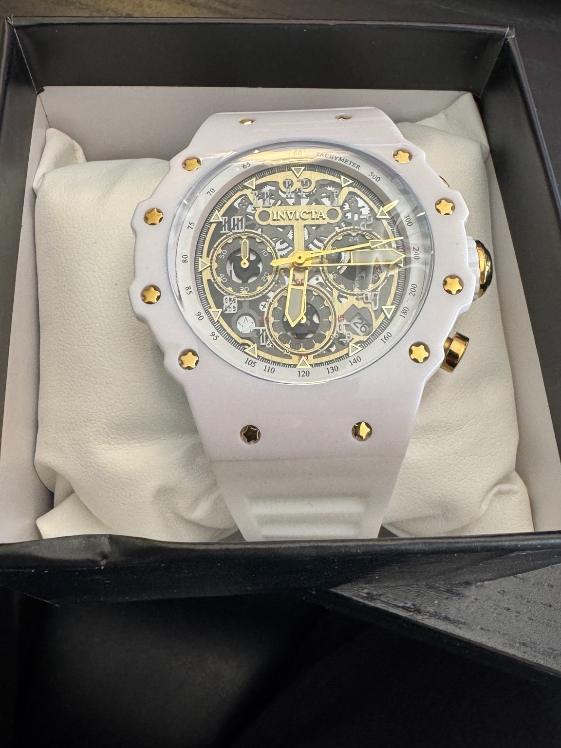 Invicta Racing Vaulthan 69649 Men’s 43.5mm White/Gold Skeleton Chronograph NEW