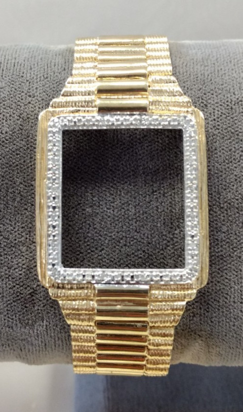 Mens Vintage 10K Yellow Gold Diamond Accented Geneve Quartz Wristwatch
