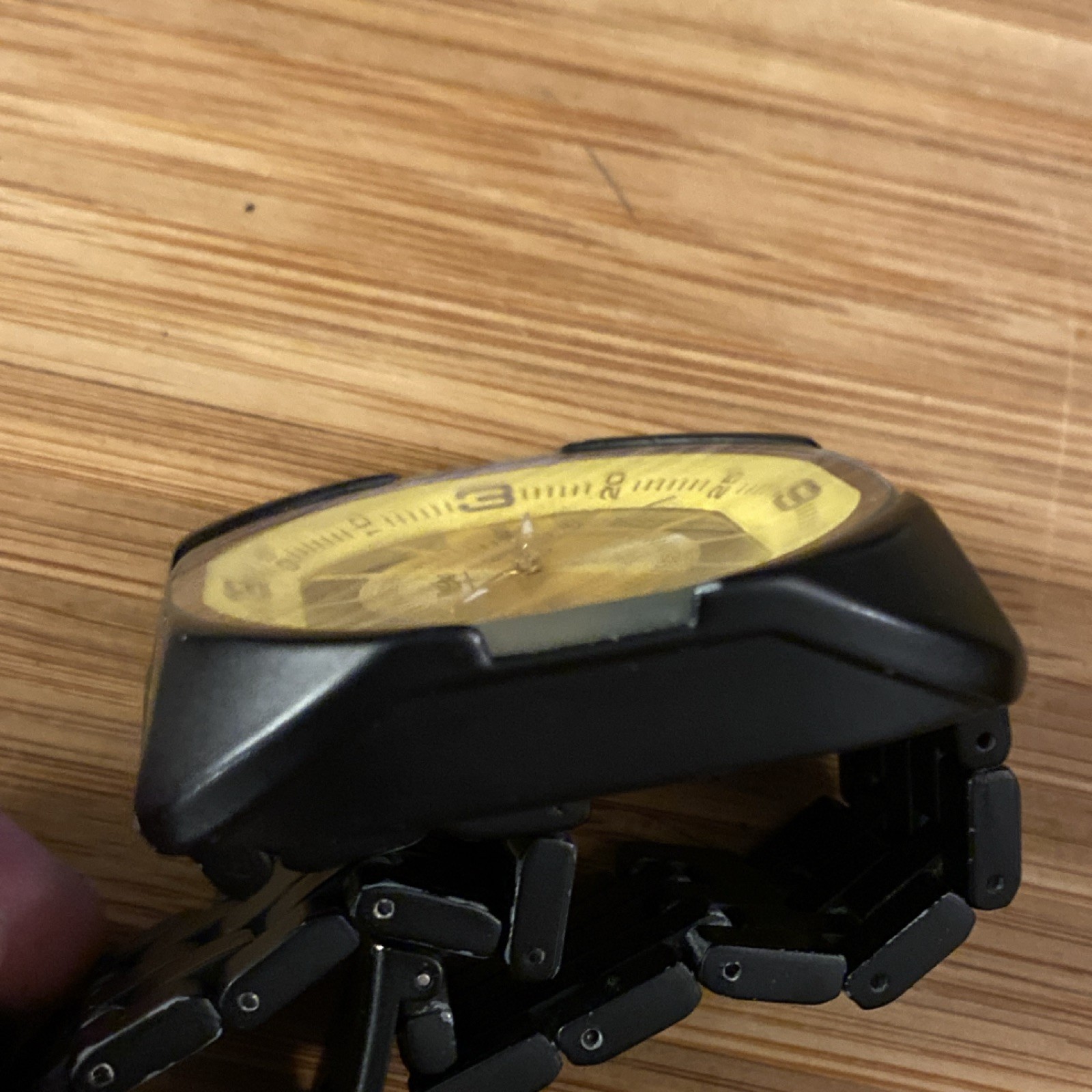 Mossimo Men’s Analog Quartz Watch Black Metal Bracelet Gold Dial 45mm