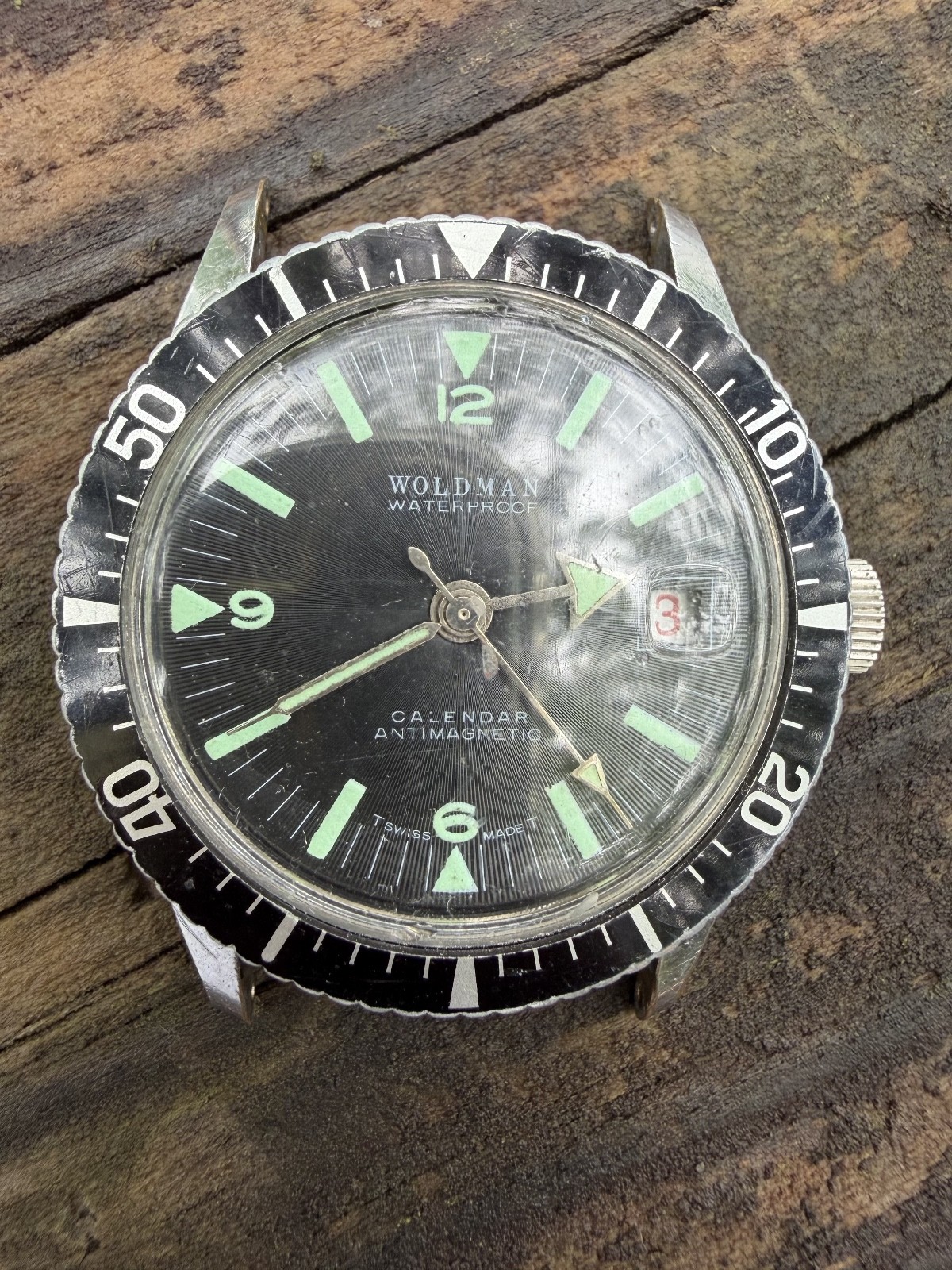 L@@K Woldman 1970s Vintage Sport Divers Watch Swiss 36.5mm Cal. EB8810 As Is