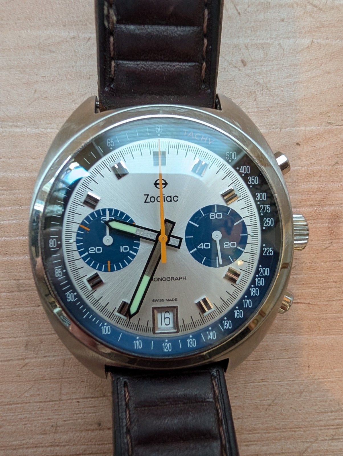 Zodiac Grandrally Chronograph ZO9604 Silver Blue Quartz Watch – New Battery