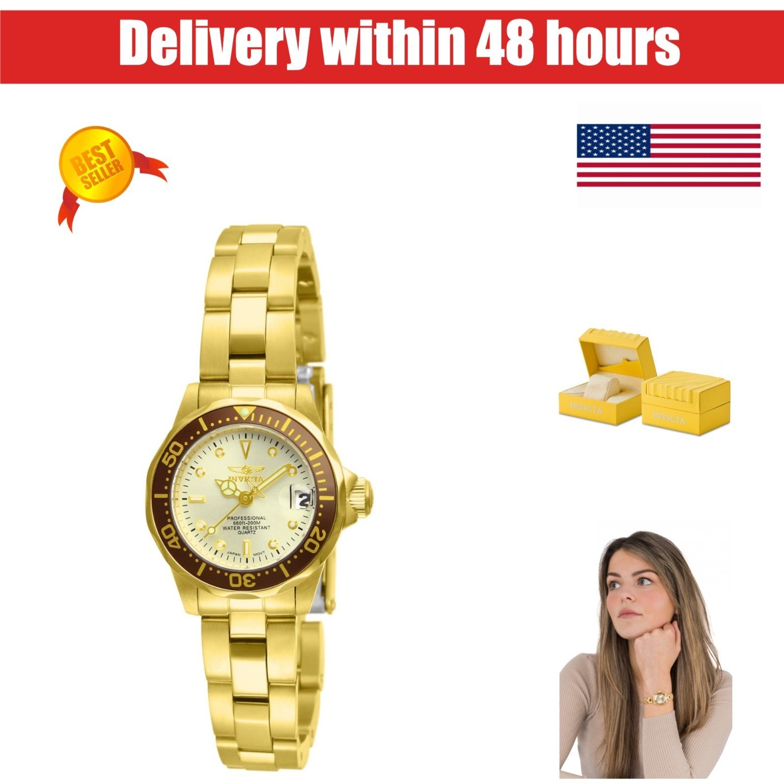 Invicta Women’s 12527 Pro-Diver Gold Stainless Steel Watch