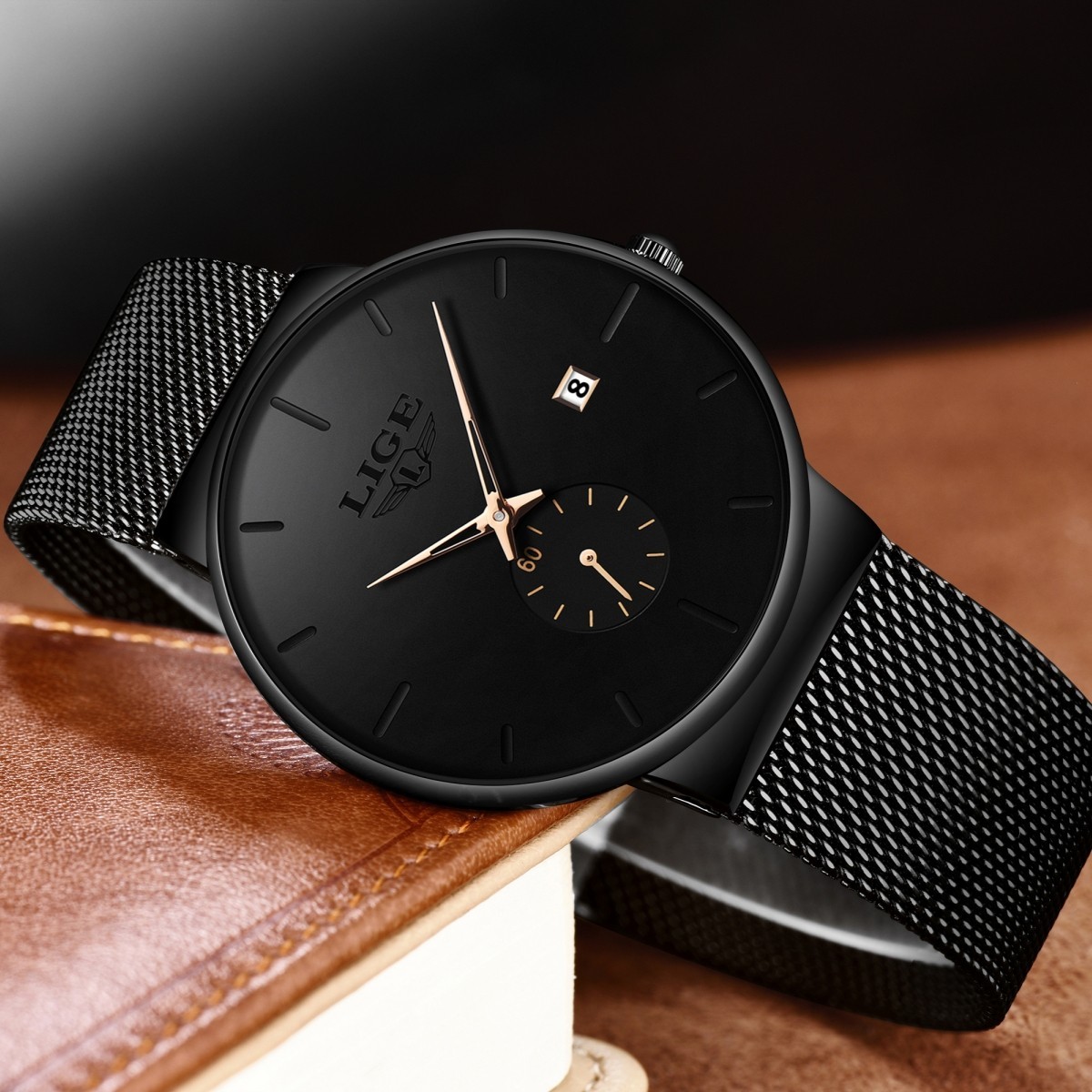 Luxury Men Watch Quartz Analog Date Ultra-thin Mesh Strap Man Wristwatch Gift