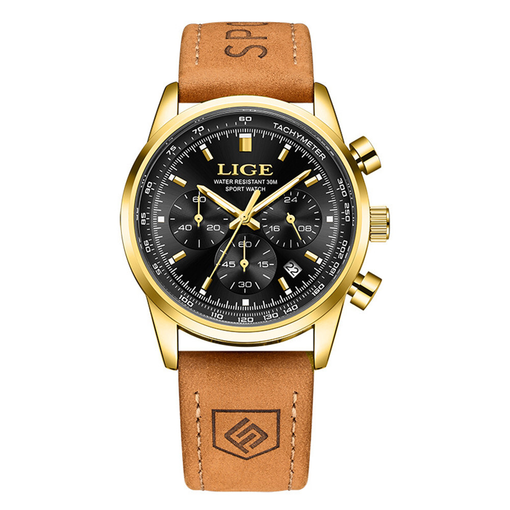LIGE Men Watch Top Brand Luxury Military Leather Wristwatch Male Calendar Watch