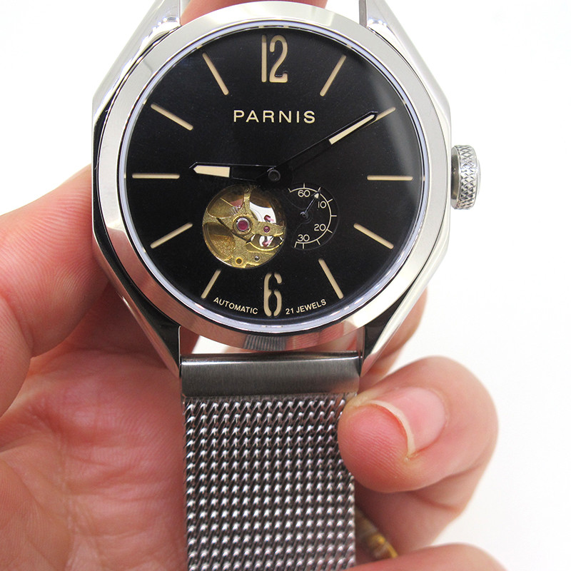 43mm Parnis Sapphire Crystal Miyota Automatic Movement Mens Watch Stainless Band