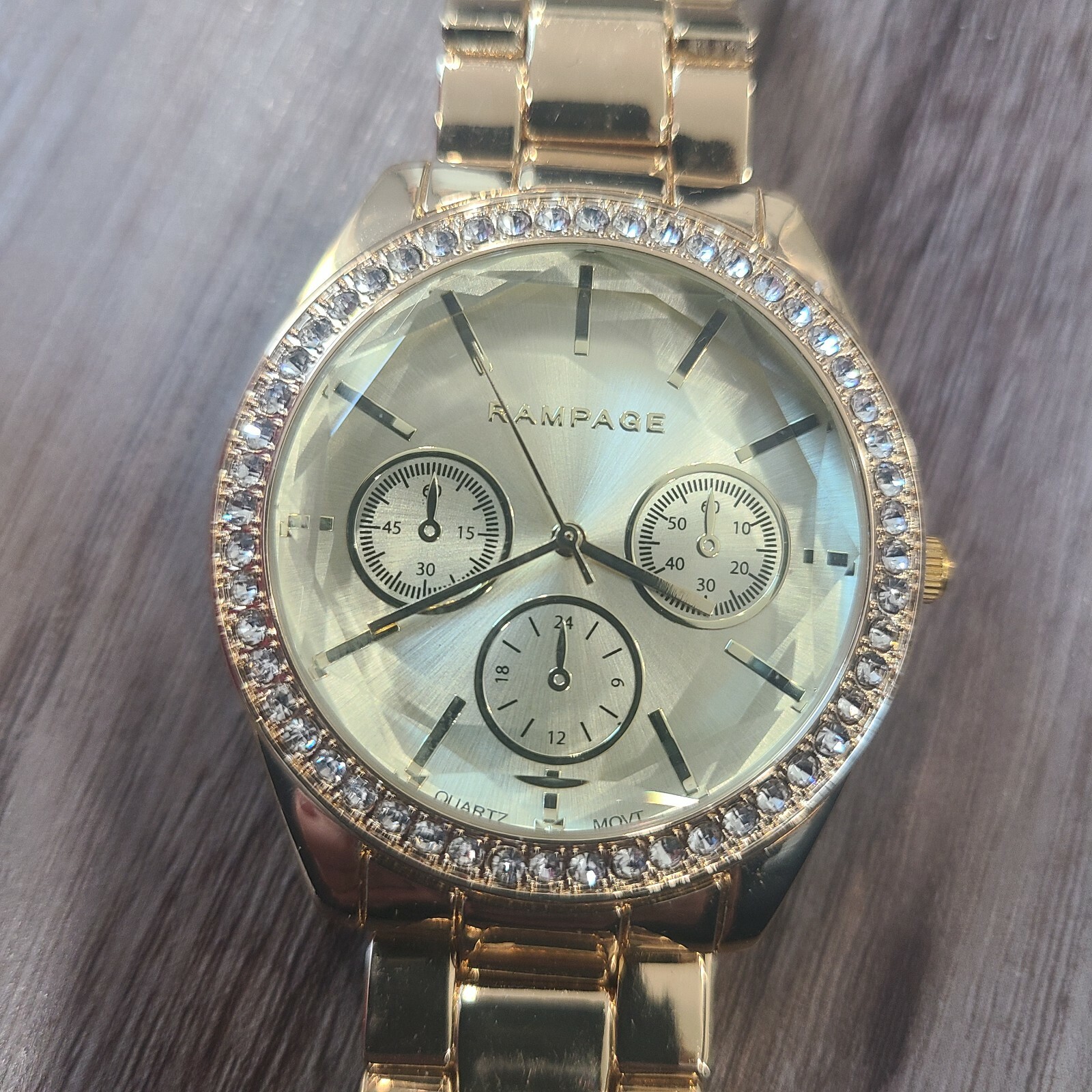 Rampage Watch Womens Gold-Tone Rhinestone