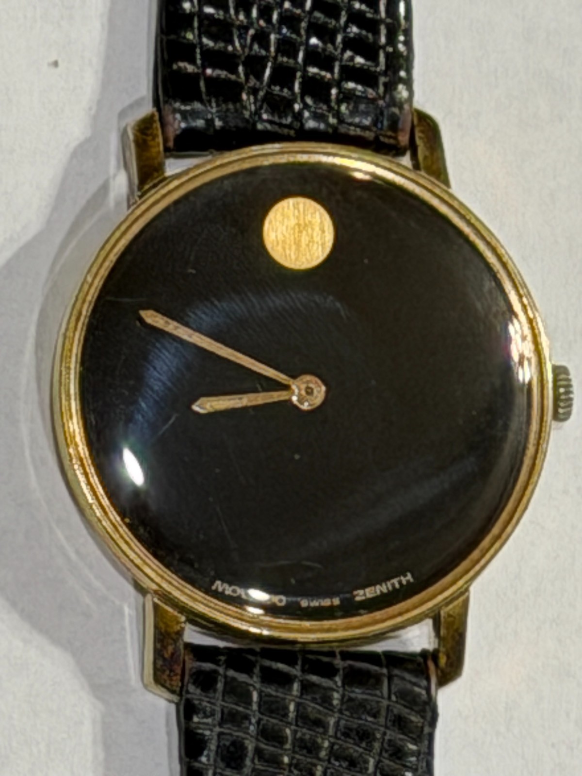 VTG Movado Zenith Museum black dial quartz lady watch 050M730 gold tone READ