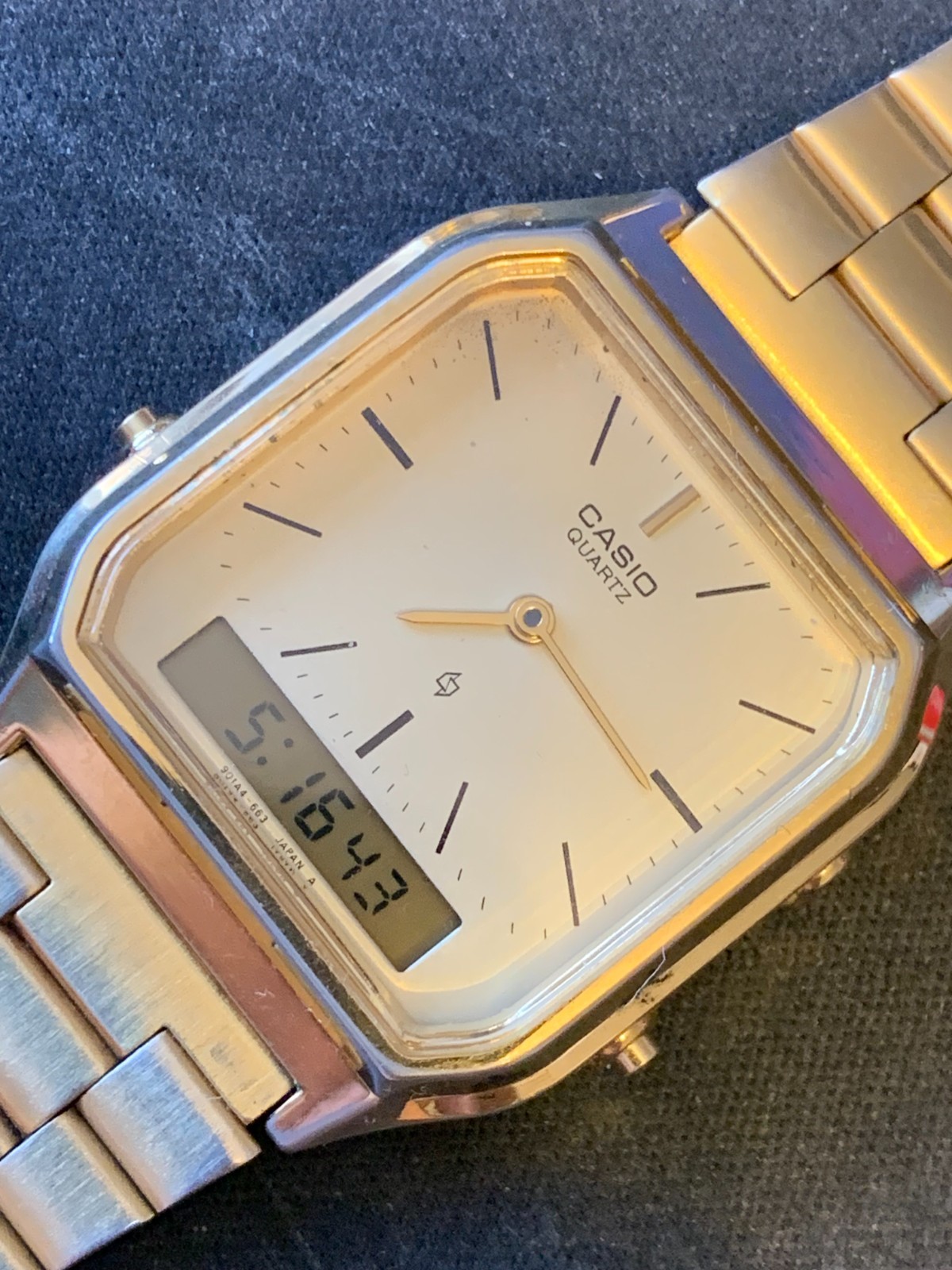 Casio Ana Digi JAPAN Gold Tone AQ-222 Vintage Module 308 Men’s Watch