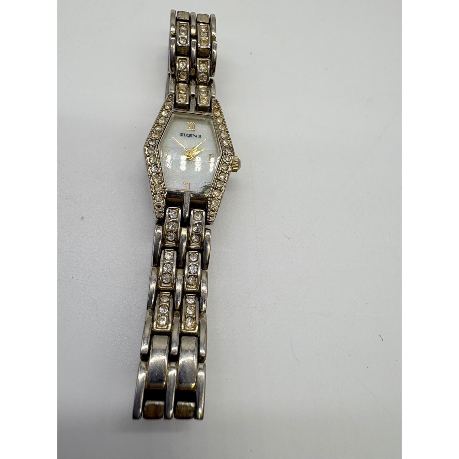 Elgin II Women’s Hexagonal Crystal Bezel Mother of Pearl Dial Watch