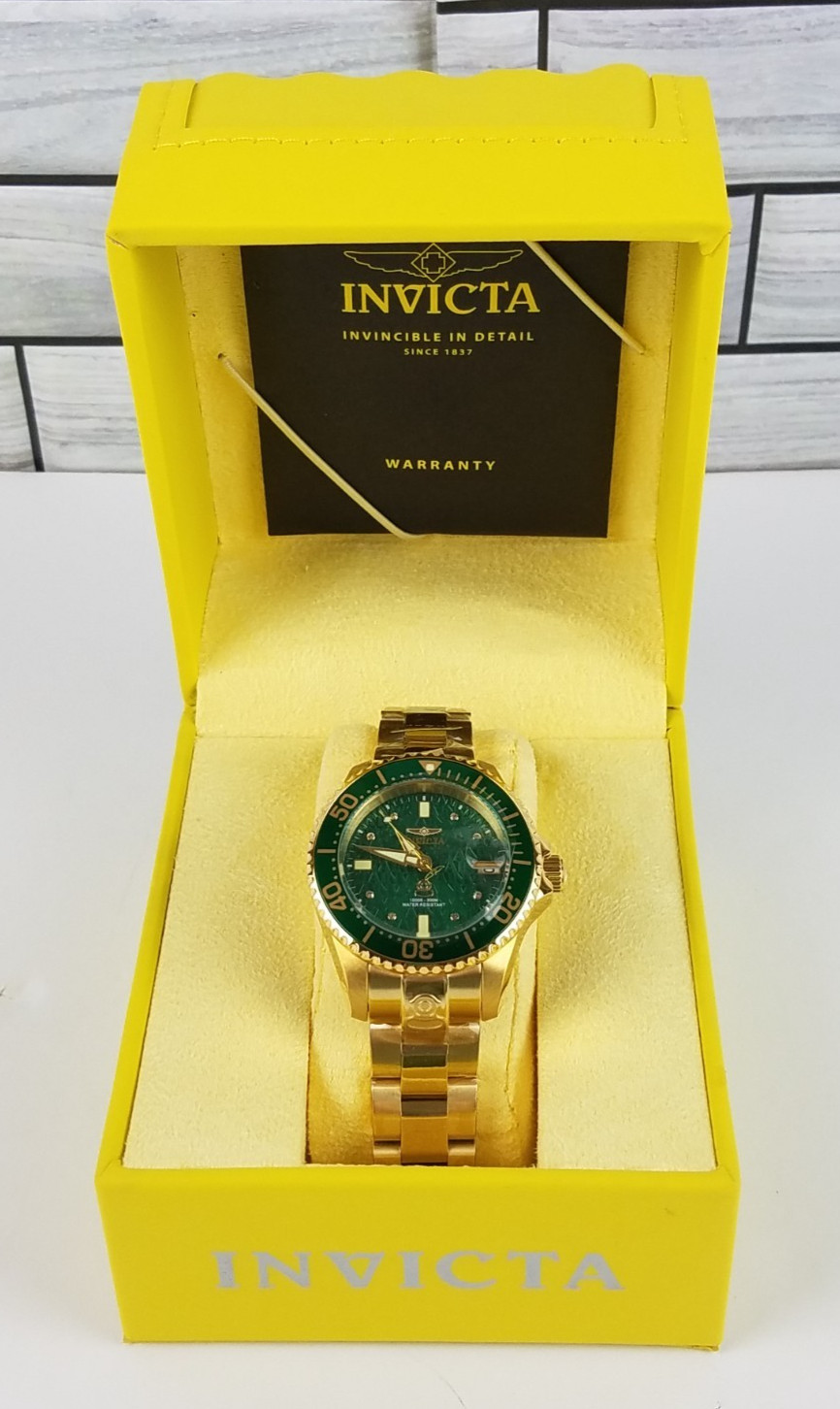 Invicta Pro Diver Lady 28076 Stainless Goldtone Green Face Water Resistant 300m