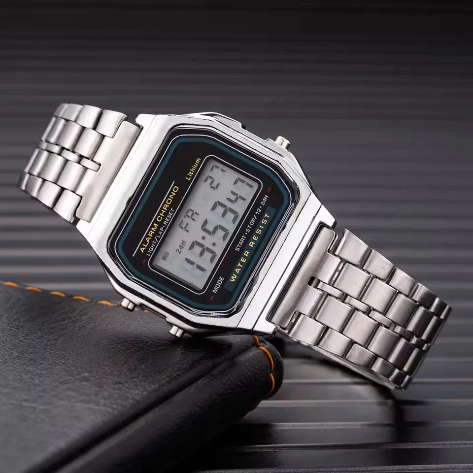 Water Proof Vintage Retro Digital Watch GOLD For Men & Women w/ Alarm Stop Watch