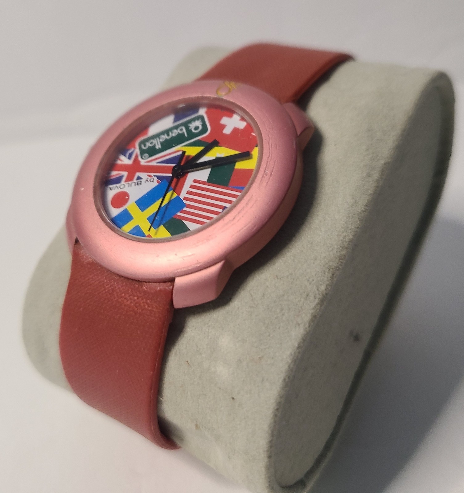 Vintage Benetton Watch by Bulova World Flags Dial Swiss Quartz