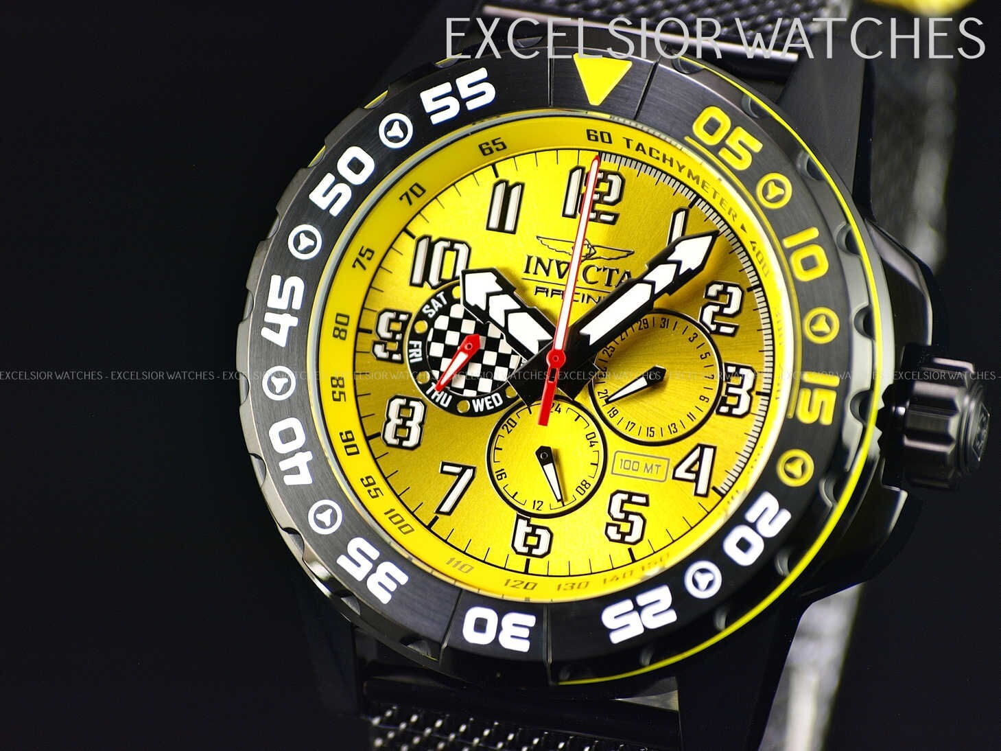 New Invicta Men’s 48mm RACING SERIES Quartz Multifunction Black Yellow Watch