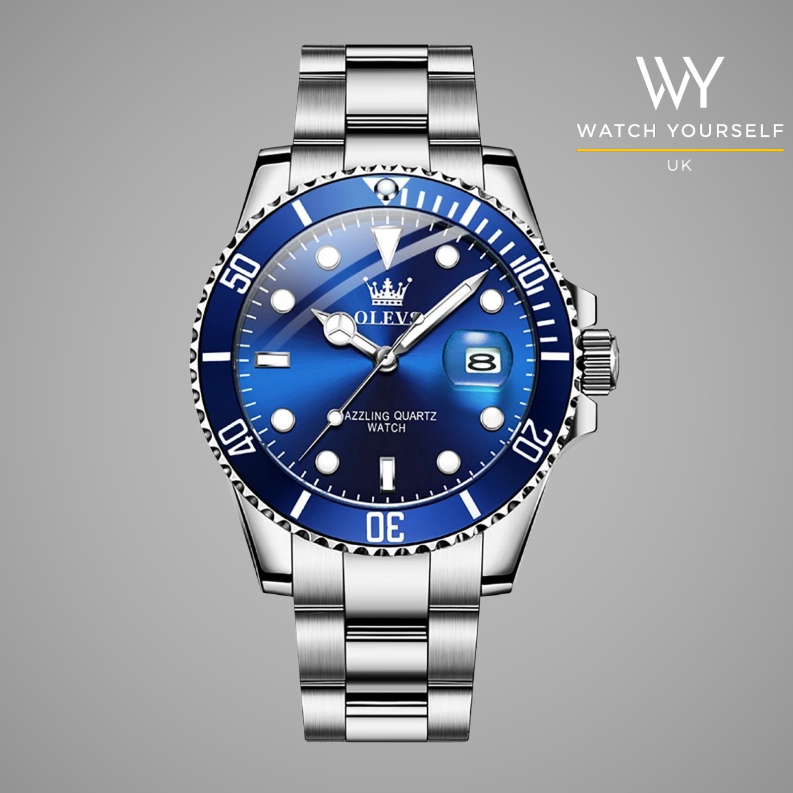 Olevs 5885 Blue Dial Luxury Men’s Quartz Business Watch Stainless steel Box set