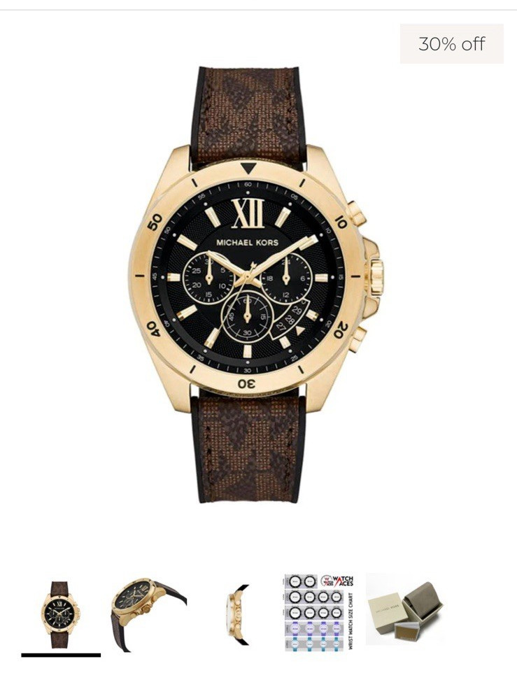Michael Kors Brecken Chronograph Date Quartz 42mm Black Dial Gold Brown Leather