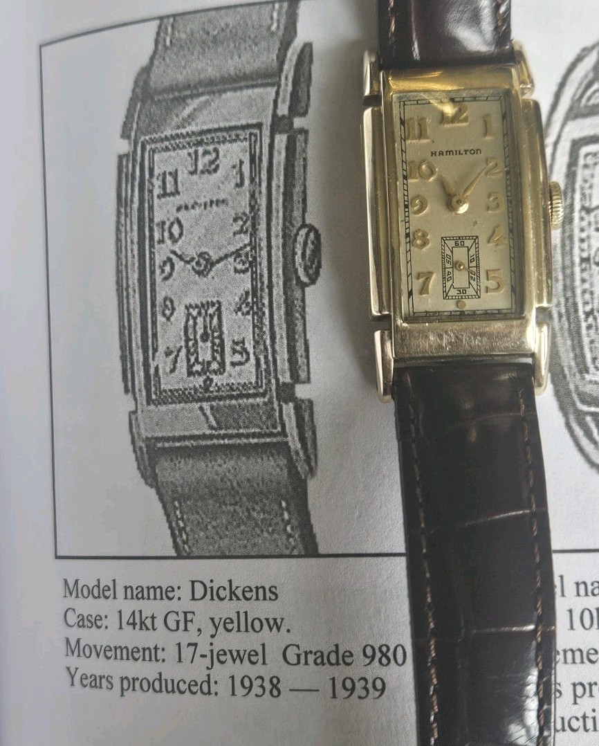 Vintage Hamilton Dickens Curved Case 17J Grade 980 Art Deco Wristwatch 1938 Runs