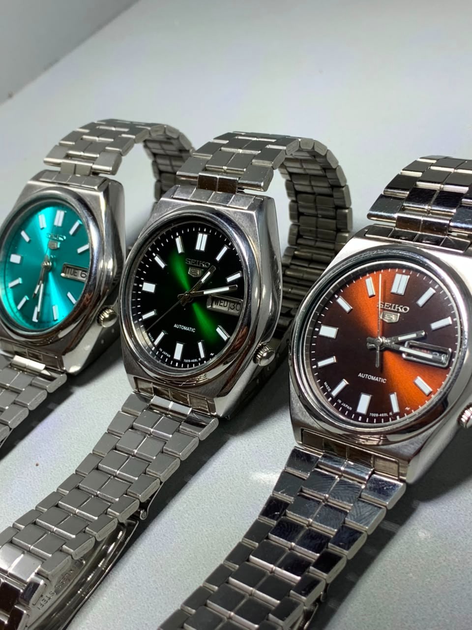 Vintage Seiko 5 Automatic Lot of 3 Tiffany Blue Maroon Green Dial Watches