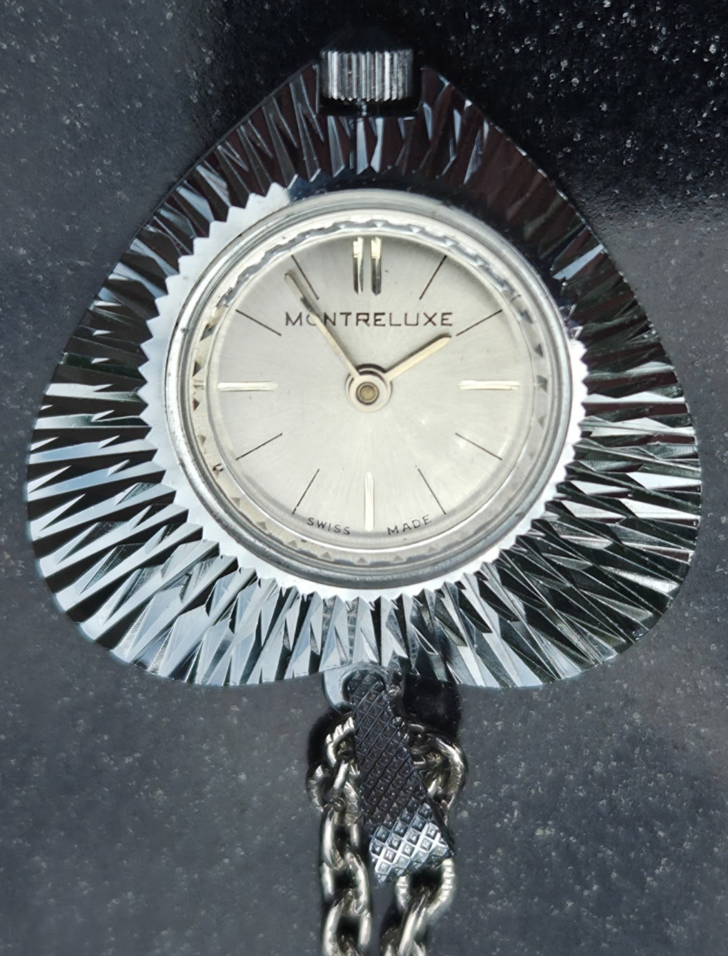 Vintage Montreluxe Heart Shaped Pendant Watch with Chain-working
