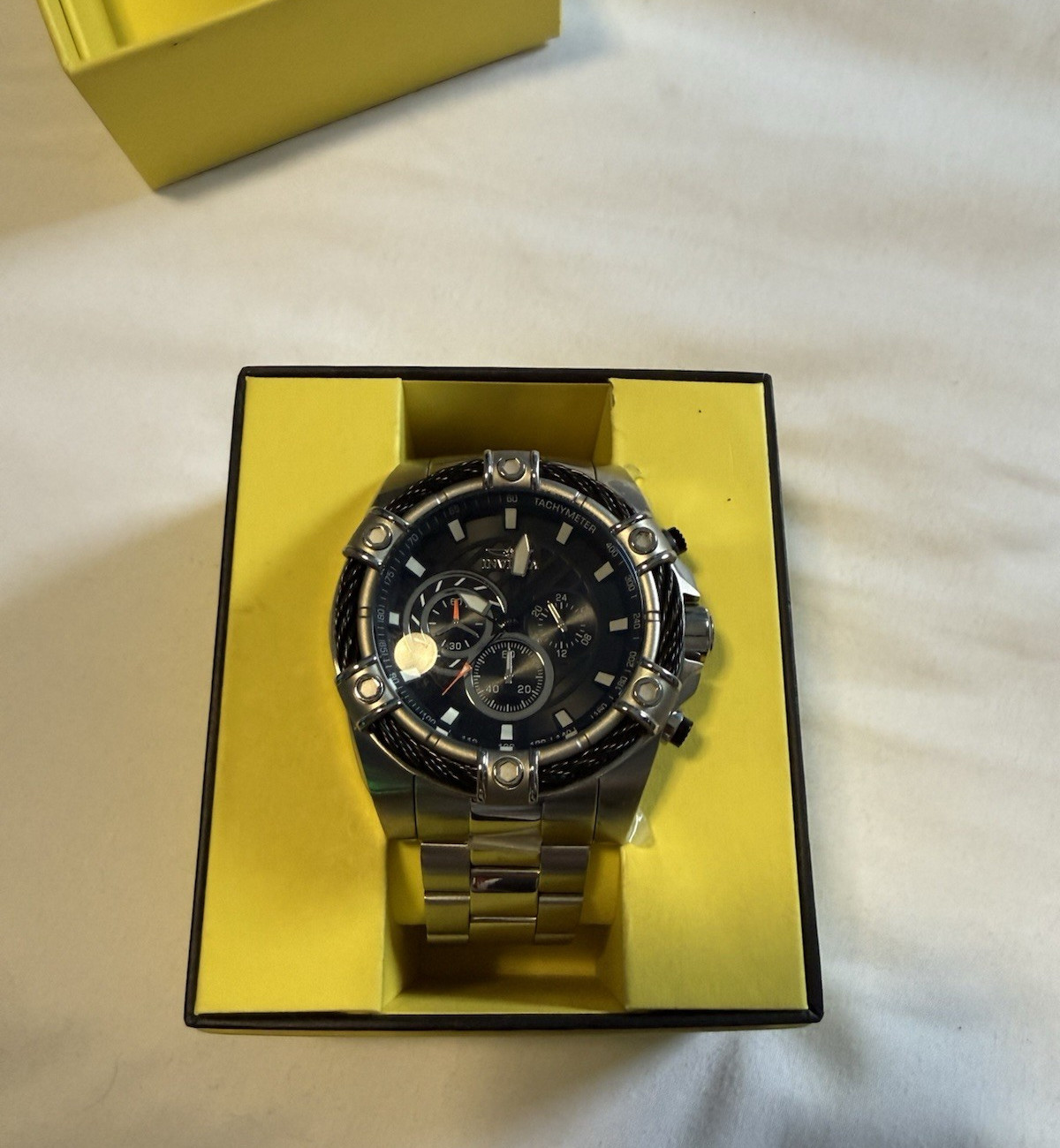 Invicta Bolt Men’s Quartz Chronograph Tachymeter 52mm Black Dial SS Box